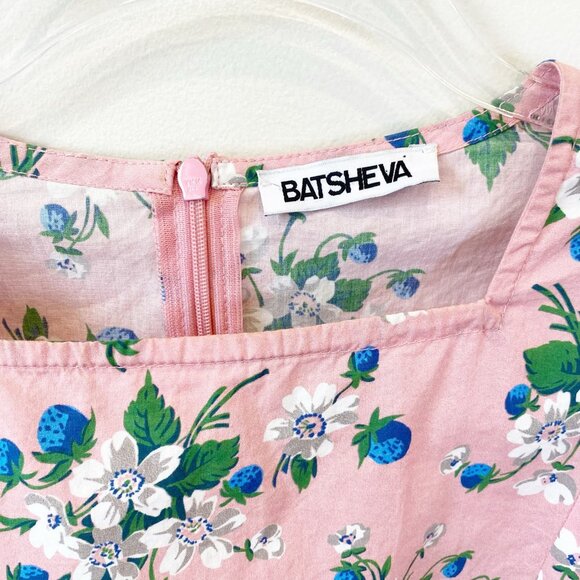 Batsheva Collarless Mini Prairie Dress Pink Lily 10 medium floral berries - Picture 3 of 14